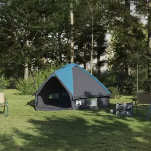 4-kohaline teepee telk, sinine ja hall, vettpidav 185T polüester, 388 x 320 x 169 cm