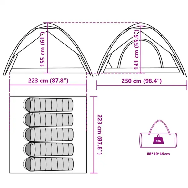 5-kohaline sinine kuppelmatkatelk kiirvabastusega, 250 x 250 x 155 cm – 13