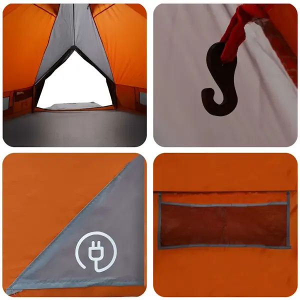 6-kohaline teepee telk, hall ja oranž, 431 x 366 x 185 cm, veekindel polüester – 11
