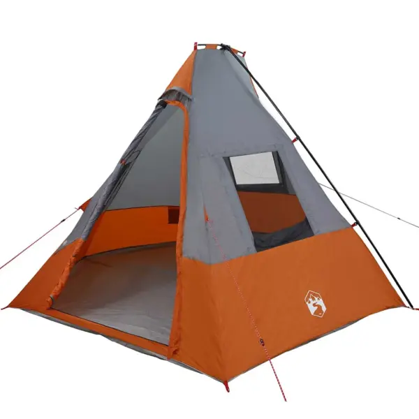 6-kohaline katusega tipi telk e-porti ja akendega, hall/oranž taft, 383 x 338 x 217 cm – 2