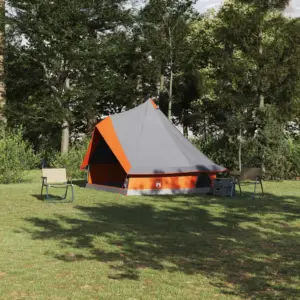 8-kohaline tipi pere telk varikatusega, hall ja oranž, taft, 400 x 346 x 250 cm