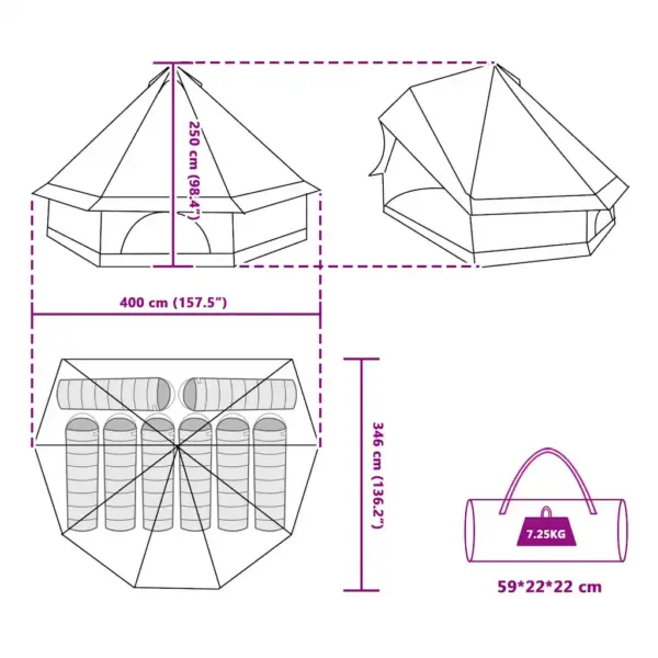 8-kohaline tipi pere telk varikatusega, hall ja oranž, taft, 400 x 346 x 250 cm – 12