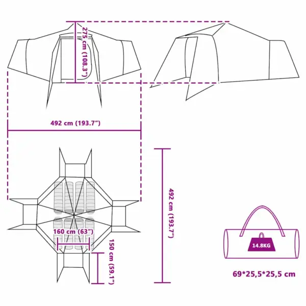 8-kohaline tipi telk õhuavaga, roheline taft, 492 x 492 x 275 cm – 11