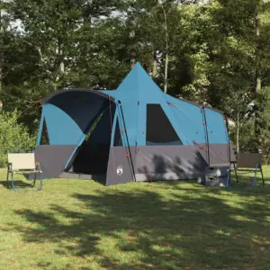 8-kohaline teepee telk katusega, sinine 185T polüester, 720 x 465 x 295 cm