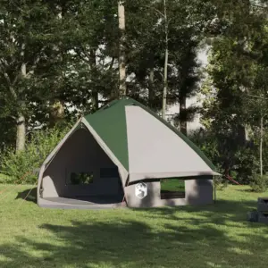 8-kohaline teepee telk, roheline ja valge, 490 x 410 x 210 cm, 185T polüester