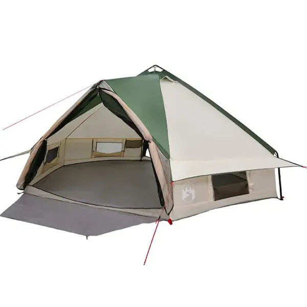 8-kohaline teepee telk, roheline ja valge, 490 x 410 x 210 cm, 185T polüester – 2