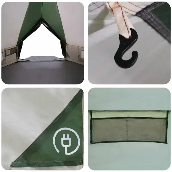 8-kohaline teepee telk, roheline ja valge, 490 x 410 x 210 cm, 185T polüester – 11