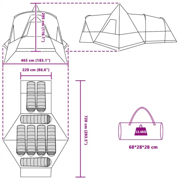 8-kohaline teepee-telk, hall ja oranž, 720 x 465 x 295 cm – 13