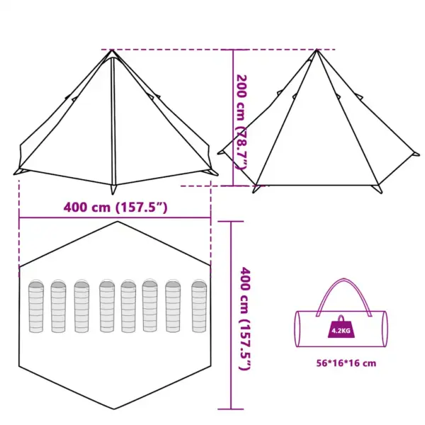 8-kohaline tipi peretelk, roheline veekindel, 400 x 400 x 200 cm – 13