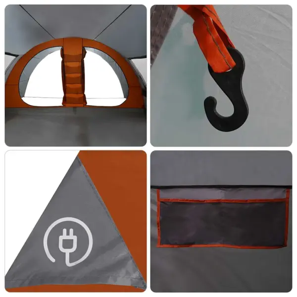 8-kohaline tunneltelk avatud eesruumiga, hall ja oranž, 710 x 460 x 245 cm – 12
