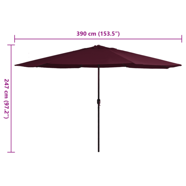 Aia päikesevari metallpostiga, bordoopunane, 390 cm läbimõõduga - 6