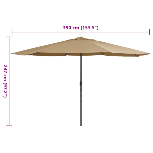 Aia päikesevari vändamehhanismiga, metallpostiga, pruunikashall, ø 390 cm – 7
