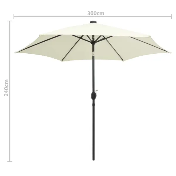 Aia päikesevari LED-ribadega, liivabeež, alumiiniumpost, 300 cm - 6