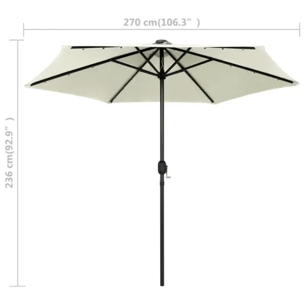 Aia päikesevari LED-tuledega, vändaga, helebeež, 270 cm – 6