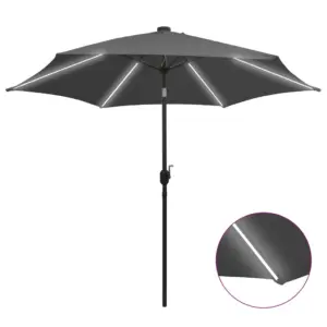 Aia päikesevari LED-valgustuse ja vändamehhanismiga, 300 cm, antratsiithall alumiiniumpost