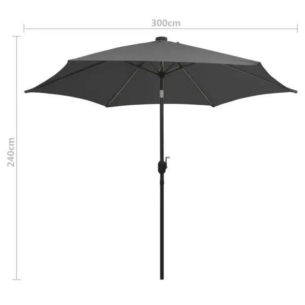 Aia päikesevari LED-valgustuse ja vändamehhanismiga, 300 cm, antratsiithall alumiiniumpost - 8