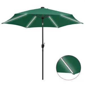 Roheline aia päikesevari LED-valgustusega, 300 cm, alumiiniumpostiga