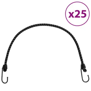Bungee kinnitusnöör helkurribaga ja konksudega, 25 tk, 59 cm, must