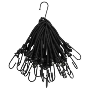 Elastsed bungee kinnitusnöörid konksuga, 25 tk, must, 17 cm, kandevõime 20 kg