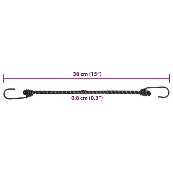 Bungee nöörid helkurribaga ja konksudega 25 tk, 38 cm, must, 50 kg – 7