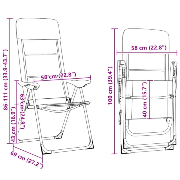 Reguleeritavad kokkupandavad matkatoolid 2 tk, hall, alumiinium, 58 x 69 x 86–111 cm - 12