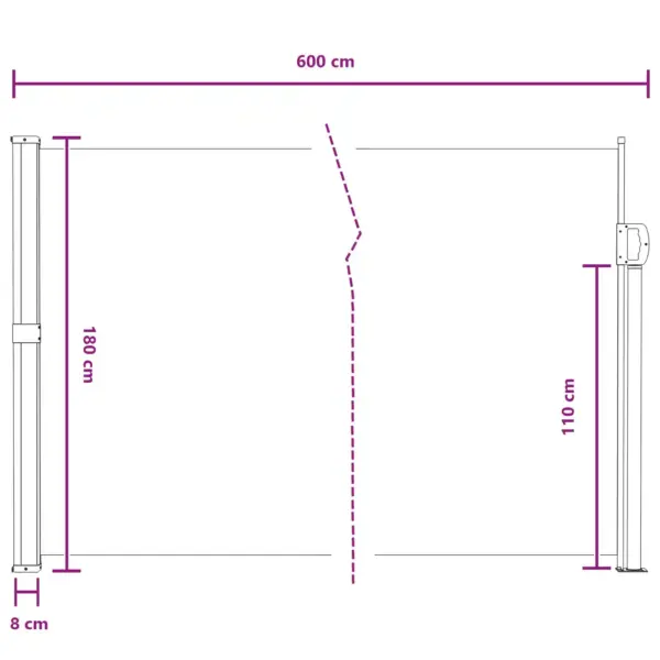 Hall sissetõmmatav külgmarkiis privaatsuseks ja tuulekaitseks, 600 x 180 cm – 8
