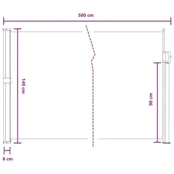 Hall sissetõmmatav külgvarikatus terrassile, 500 x 140 cm, polüester, terasraam – 8