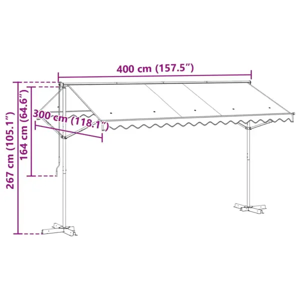Vabaltseisev terrassivarikatus reguleeritava varjualaga, hall polüester, 4 x 3 m – 11