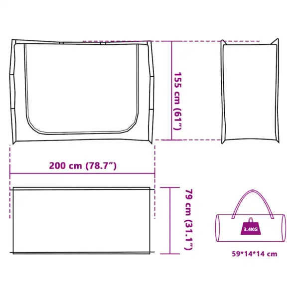 Hall veekindel hoiutelk perematkale, PU-kattega 185T polüester, 220 x 79 x 155 cm – 13