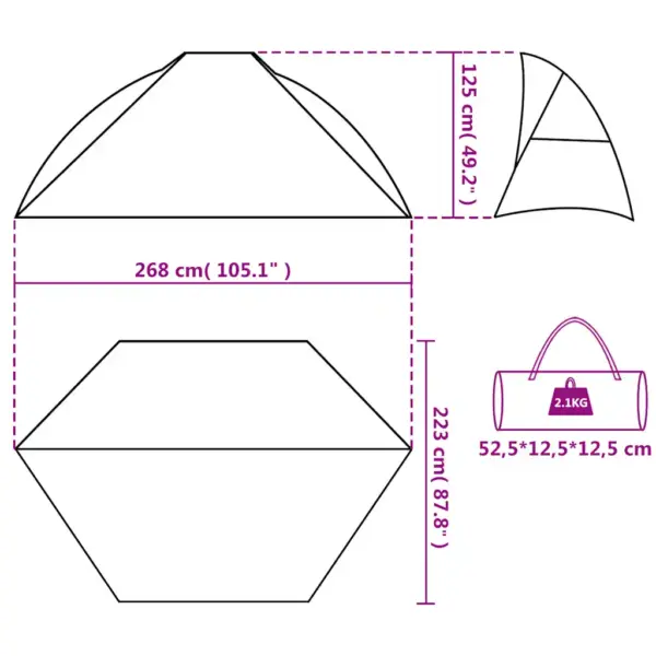 Rannatelk, hall, veekindel 185T polüester, 268 x 223 x 125 cm – 13