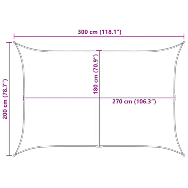 Ristkülikukujuline HDPE päikesepuri, kollane-valge, 2 x 3 m, 90% UV-kaitsega - 10