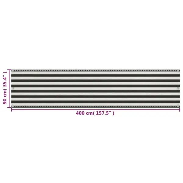 Tuult läbilaskev HDPE rõdusirm, antratsiithall-valge, 90 x 400 cm – 5