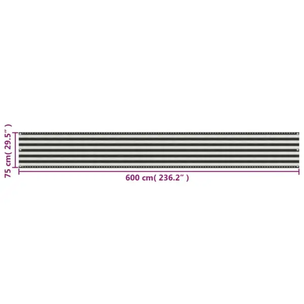 HDPE rõdusirm privaatsuseks, 75 x 600 cm, antratsiithall-valge – 5