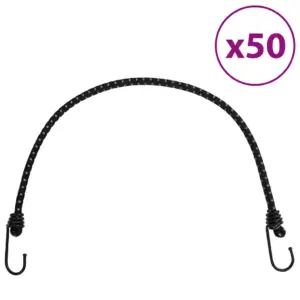 Helkurribade ja konksudega bungee nöörid, 50 tk, 59 cm, must