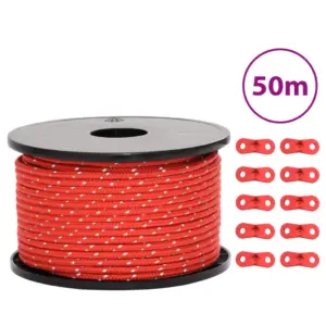 Helkuriga telginöör kinnitusaasadega, punane polüpropüleen, 50 m, 5 mm, kandevõime 200 kg