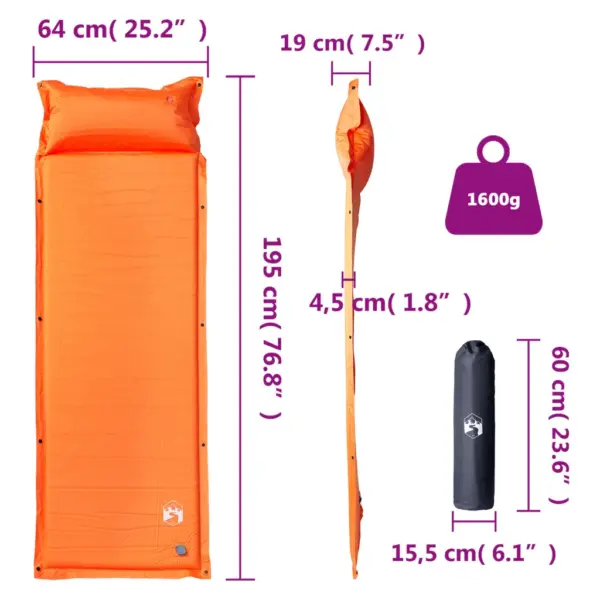 Isetäituv matkamadrats padjaga, mäluvahuga, oranž, 195 x 64 x 4,5 cm, 1 inimesele – 6