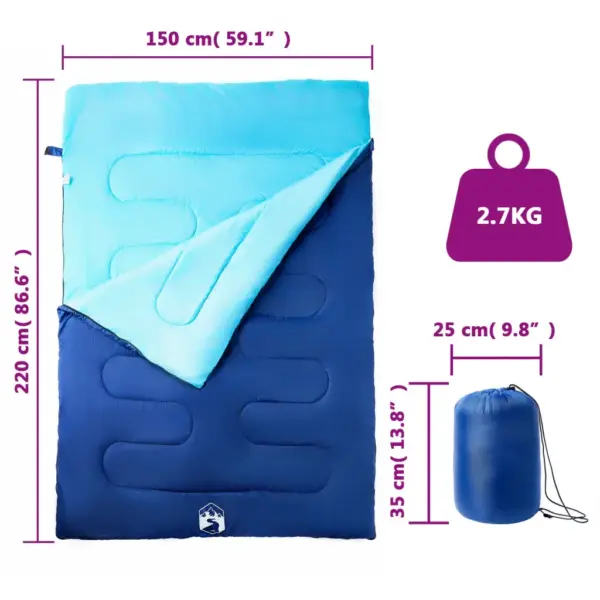 Kahekohaline 3–4 hooaja magamiskott patjadega, 220 x 150 cm, tumesinine/sinine – 5