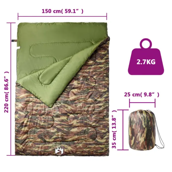 Kahekohaline 3–4 hooaja magamiskott patjadega, kamuflaaž, 220 x 150 cm – 5