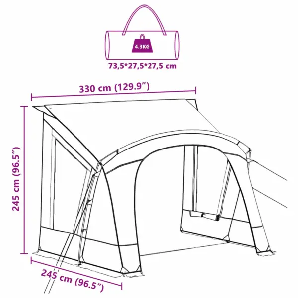 Karavani telk 3 inimesele, sinine, veekindel, 330 x 252 x 245 cm – 12