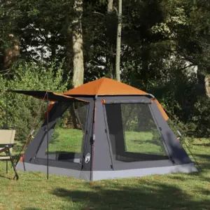 Kiirpaigaldusega 3-kohaline telk vihmakattega, hall/oranž 185T polüester, 205 x 205 x 143 cm