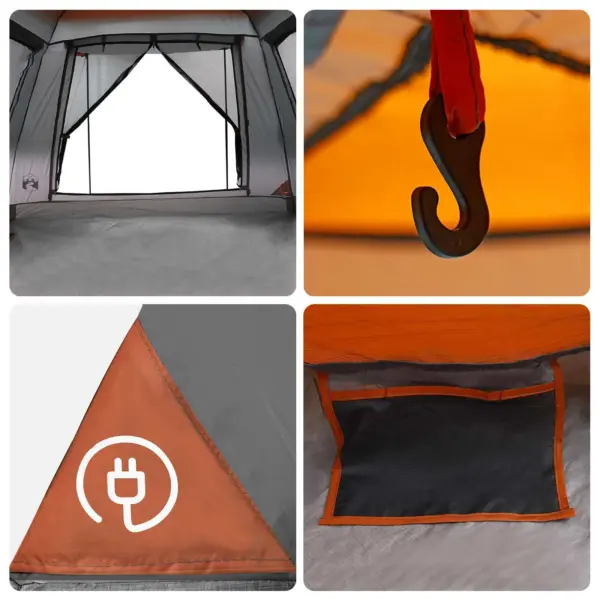 Kiirpaigaldusega 3-kohaline telk vihmakattega, hall/oranž 185T polüester, 205 x 205 x 143 cm – 10