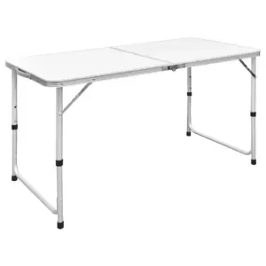Kokkupandav reguleeritava kõrgusega matkalaud, alumiinium, valge, 120 x 60 cm