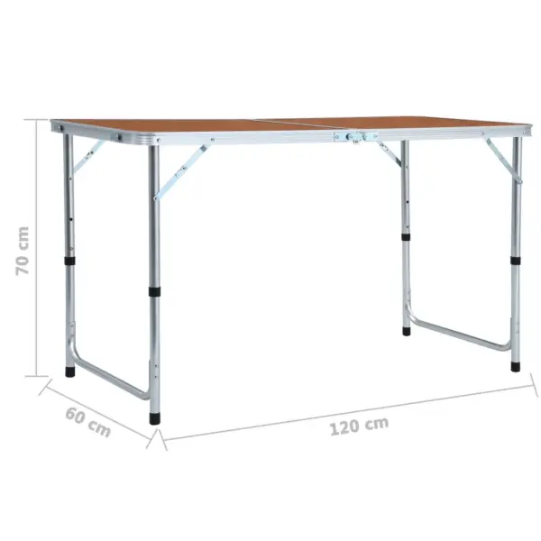 Kokkupandav matkalaud reguleeritava kõrgusega, alumiinium, 120 x 60 cm - 9
