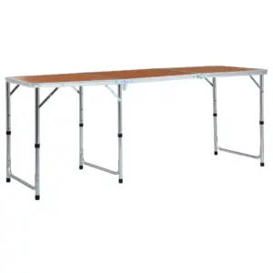 Kokkupandav alumiiniumist matkalaud reguleeritava kõrgusega, pruun MDF-plaadiga, 180 x 60 cm