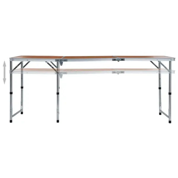 Kokkupandav alumiiniumist matkalaud reguleeritava kõrgusega, pruun MDF-plaadiga, 180 x 60 cm - 2