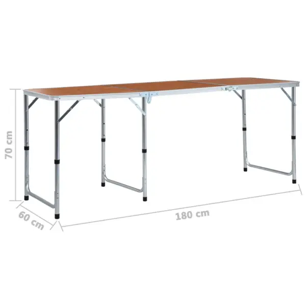 Kokkupandav alumiiniumist matkalaud reguleeritava kõrgusega, pruun MDF-plaadiga, 180 x 60 cm - 9