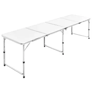 Kokkupandav alumiiniumist matkalaud reguleeritava kõrgusega, 240 x 60 cm, valge