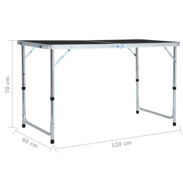 Kokkupandav hall matkalaud reguleeritava kõrgusega, alumiinium/MDF, 120 x 60 cm - 9