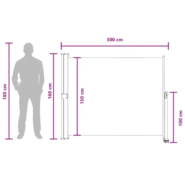 Kokkupandav terrassi külgmarkiis privaatsuse ja tuulekaitseks, valge, polüesterkangas metallraamil, pikkus kuni 300 cm, kõrgus 110/130/150 cm – 8