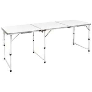 Kokkupandav matkalaud reguleeritava kõrgusega, valge, 180 x 60 cm